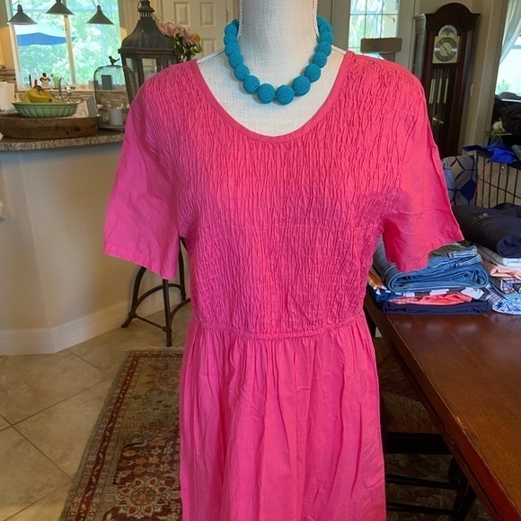 Phases hot pink short sleeve cotton dress L - Picture 6 of 12
